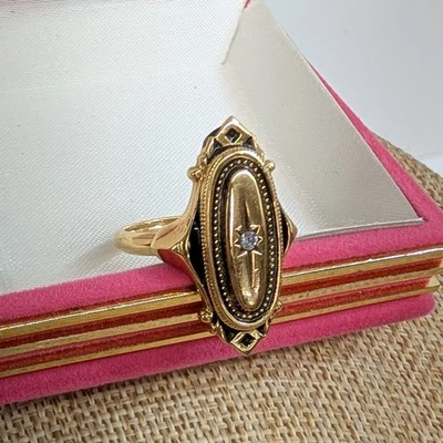 Vintage Avon Kensington Adjustable Gold Tone Oval Signet Rhinestone Ring S 6-7 - Image 1 of 4