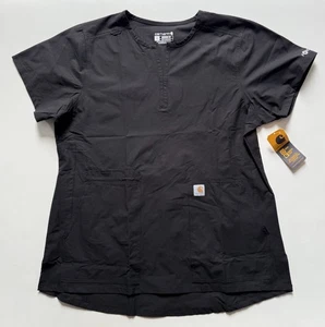 Carhartt Womens Scrub Top Shirt Black V Neck Short Sleeve Top Medical Large NWT - Picture 1 of 11