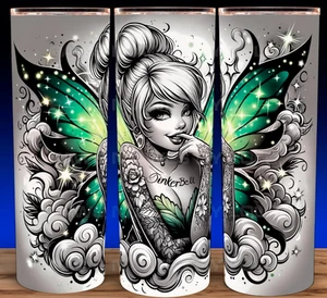 Tinker Bell Fairy with Green Fairy Wings and Tattoo Cup Mug Tumbler 20oz - Picture 1 of 3