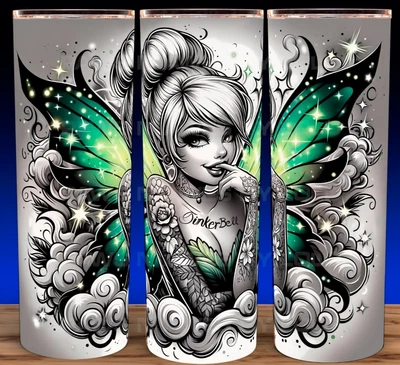 Tinker Bell Fairy with Green Fairy Wings and Tattoo Cup Mug Tumbler 20oz - Image 1 of 3