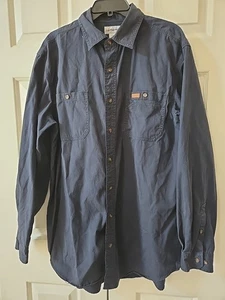 Carhartt Cotton Canvas Work Shirt Adult Large Tall Navy Long Sleeve 100091 412 - Picture 1 of 5