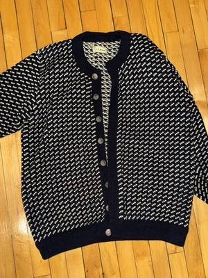 Vintage LL Bean Cardigan Sweater Men Large L Blue Wool Rayon Birdseye Norway - Image 1 of 4