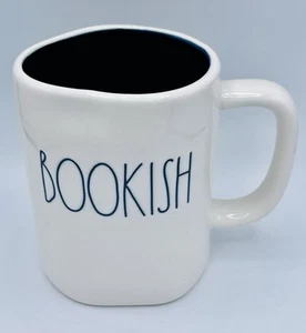 Rae Dunn By Magenta White Ceramic "Bookish" Mug With Dark Blue Interior - Picture 1 of 11