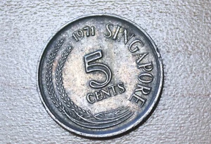 1971 Singapore 5 Cents Snake Bird - Picture 1 of 2