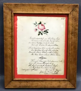 1825 LOVE POEM Painted Watercolor & Ink Antique Calligraphy Pennsylvania BUSHAR - Picture 1 of 9