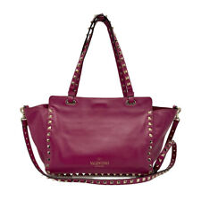 Auth Valentino Garavani Rockstud Shoulder Bag Handbag Purple Pink Leather z0728