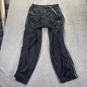 Vintage Nike Track Pants Mens XL Black Polyester Loose Fit Silver Tag Swoosh - Picture 1 of 10