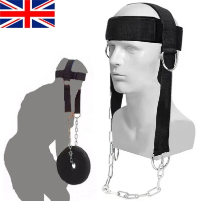 Adjustable Neck Trainer Head Harness For Weight Lifting Chain Chin Strap Gym UK - Image 1 of 4