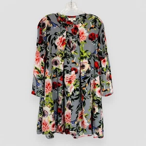 Umgee Size Small Swing 3/4 Sleeve Mini Dress Tunic Gray Floral Birds Casual - Picture 1 of 8