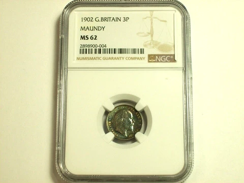 Silver 1902 Great Britain 3 Pence Maundy   KM#797.1  NGC MS-62     SN4334 Cover