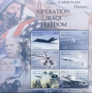 MICRONESIA OPERATION IRAQI FREEDOM STAMPS SHEET MNH 2003 STEALTH FIGHTER POWELL - Picture 1 of 1