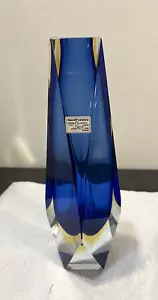 Murano Glas Vase von Alessandro Mandruzzato Sommerso blau gelb 10" MCM - Bild 1 von 12