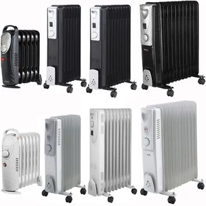 Oil Filled Radiator Portable Electric Heater Thermostat 6 7 9 11 Fin White Black - Picture 1 of 22