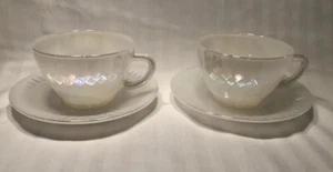 Federal Glass Moonglow Diamond Point Iridescent Coffee Tea Cup Saucer Set 2 Sets - Picture 1 of 7