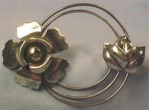 Sterling Silver Pin Flower & Bud Vintage Lapel 1940s Nice - Picture 1 of 4