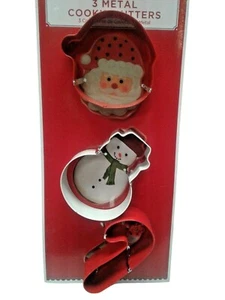 Christmas 3-Piece Holiday Metal Cookie Cutter Set Santa Snowman Candy Cane NEW - Picture 1 of 2
