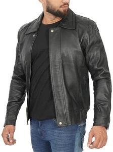 Mens Motorcycle Vintage Distressed Black Jacket Casual Biker Leather Jacket Coat - Picture 1 of 6