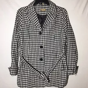 Odyn Coat Women’s Size Large Black White Houndstooth Jacket Polyester & Wool - Picture 1 of 9