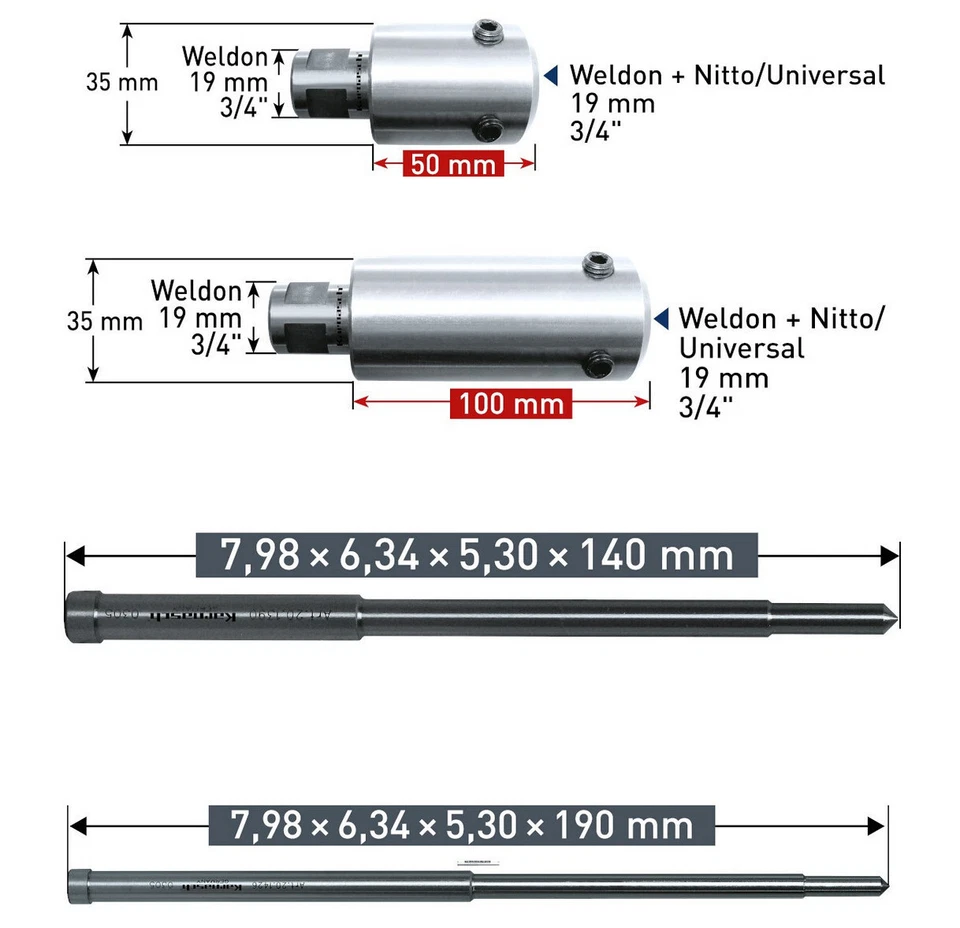 KARNASCH Kernbohrer-Verlängerung oder Auswerfstift für Weldon-Schaft Kernbohrer