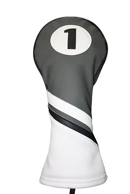 Majek Retro Golf #1 Driver Headcover Gray Black and White Vintage Leather Style - Image 1 of 4