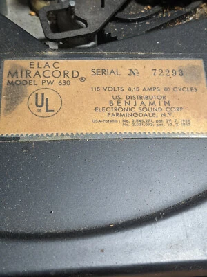 PIEZAS TOCADISCOS ELAC MIRACORD 630 ORIGINALES  Foto 1 de 4