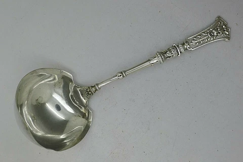 GERMAN c.1890 GRIFFIN HEAD WOMAN CAMEO HEAD 800 SILVER GRAVY LADLE VERY OLD Cover