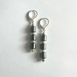Hematite Gemstone 925 Silver Plated Earrings Handmade Jewellery Gift - Picture 1 of 3