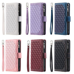 Grid Leather Card Wallet Phone Case For Xiaomi Redmi Note 7 8 9 10 11 Pro 9T 8T