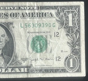 (VINTAGE BARR NOTE!) 1 $ alte Währung Joseph Barr Schein L56309390G Serie 1963B - Bild 1 von 3