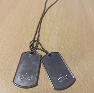 GUCCI Double Dog Tag Pendant Necklace Sterling Silver 925 Logo Plate Used - Picture 1 of 2