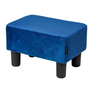 Dark Blue Velvet Rectangular Small Ottoman Foot Stool Foot Rest w/ Carry Handle - Picture 1 of 6