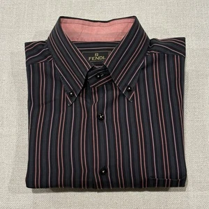 FENDI Black Stripe Crisp Cotton Button Down Dress Shirt Sz L 17/43 - Picture 1 of 10