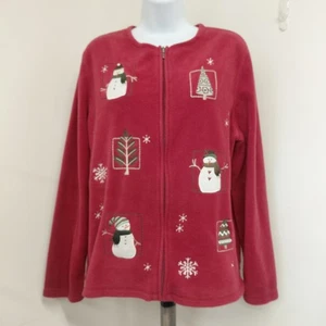 Giacca pile natalizio Croft & Barrow donna taglia media rosso fiocchi di neve pupazzo di neve - Foto 1 di 19