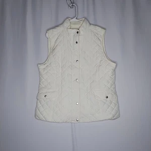 Talbots Quilted Vest Womens XL Fleece-Lined Pocket Mock Neck Snap Zipper Cream - Picture 1 of 7