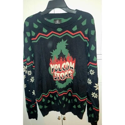 Volcom Stone Christmas Sweater Holiday Graphic Print Crew Neck Mens M - Image 1 of 4