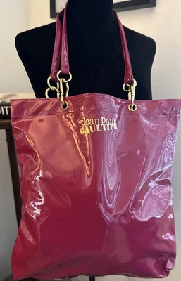 Jean Paul Gaultier Patent Vinyl Magenta Pink and Gold Spellout Tote Bag 15 X 14” - Image 1 of 3