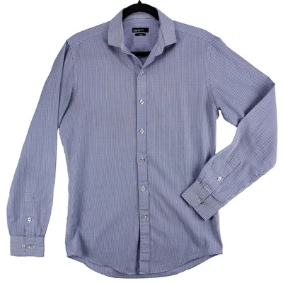 Camisa social slim fit elástica masculina 15 34/35 azul micro xadrez vestuário de trabalho | Bar III - Imagem 1 de 4