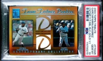 2003 TOPPS TRIBUTE GOLD REFRACTOR JERSEY #1/1 NOMAR /MANNY RAMIREZ SP PSA 10 GEM - Image 1 of 2