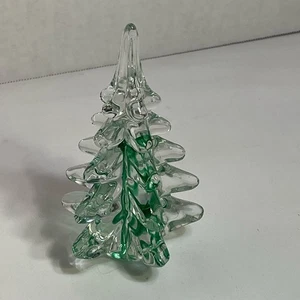 Beautiful Vintage Crystal Art Glass Clear With Green Accents Christmas Tree - Picture 1 of 8