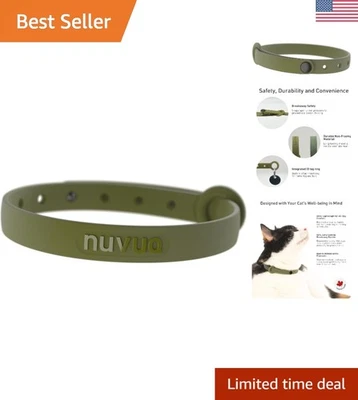 Cuello de gato separador de ajuste cómodo con anillo con etiqueta de nombre - verde oliva y cuero suave Foto 1 de 4