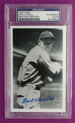 Earl Averill Signed Autographed Photo Postcard HOF Detroit Tigers PSA/DNA - Image 1 of 2