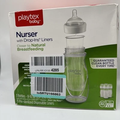 PLAYTEX Baby Nurser 4oz BOTTLES 3 Pack 15 DROP-INS Disposable Liners & Refills - Image 1 of 4