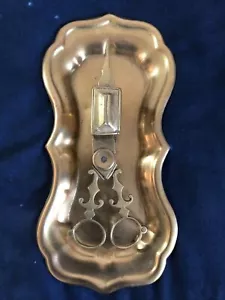 RARE ROCOCO 18TH C CAST BRASS CANDLE SNUFFER SCISSORS W/TRAY - Picture 1 of 6