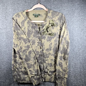 Eddie Bauer Pullover Damen L Button Down Strickjacke olivgrün grau Blumen Blumen - Bild 1 von 11