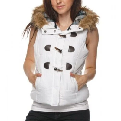 Chaleco de invierno Papaya para mujer talla pequeña blanco relleno acolchado acolchado acolchado Foto 1 de 4
