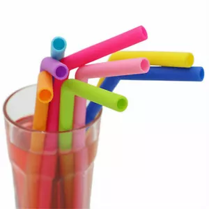 10 Silicone Drinking Reusable Straws with Bag, 6 Bend 4 Straight - Picture 1 of 6