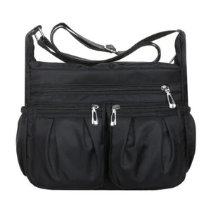 Sac Bandoulière Femme Tissu Multi-Poches Casual en Nylon Imperméable Noir - Imagen 1 de 5