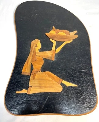 Handmade In Israel Wooden Wall Art Plaque With Woman Bearing Fruit Design - Image 1 of 4