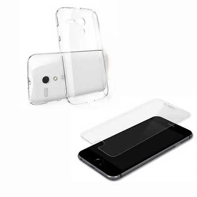 MARKENLOS TPU Case Hülle Ultra Slim transparent Klar+Tempered Glass Hartglas H9+Bumper