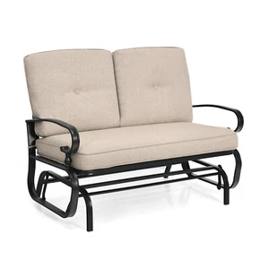 Glider Garden Patio Bench Loveseat Cushioned Seat  2 Person Furniture Beige - Picture 1 of 7